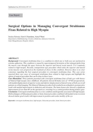 Surgical Options in Managing Convergent Strabismus Fixus Related to High Myopia