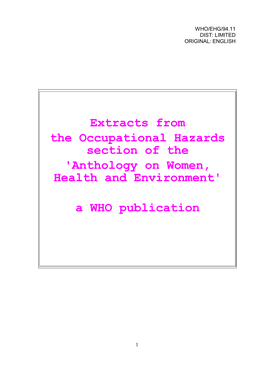 Occupational Hazards Section of the 'Anthology on Women, Health and Environment'