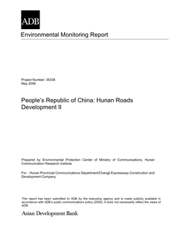 Environmental Monitoring Report People's Republic of China: Hunan