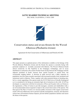 Conservation Status and At-Sea Threats for the Waved Albatross (P H O E B a S T R I a I R R O R a T a )