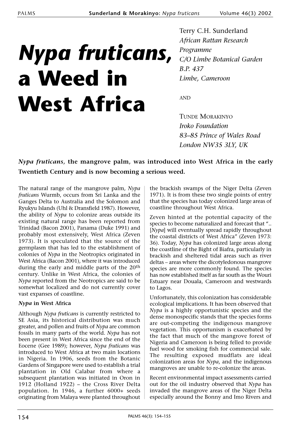 Nypa Fruticans, a Weed in West Africa