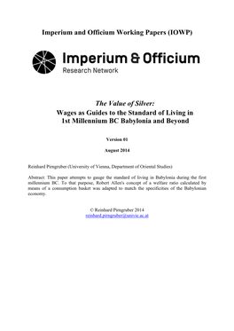 Imperium and Officium Working Papers (IOWP) the Value of Silver