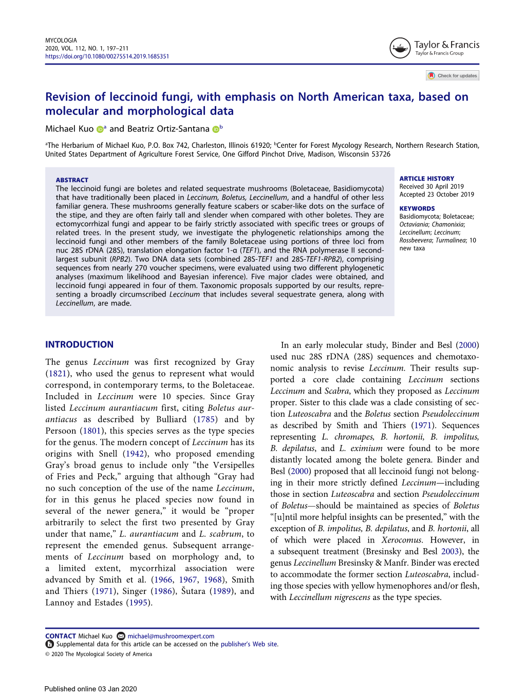 Revision of Leccinoid Fungi, with Emphasis on North American Taxa