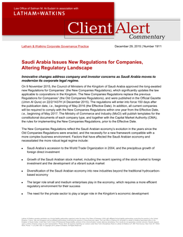 Saudi Arabia Issues New Regulations for Companies, Altering Regulatory Landscape