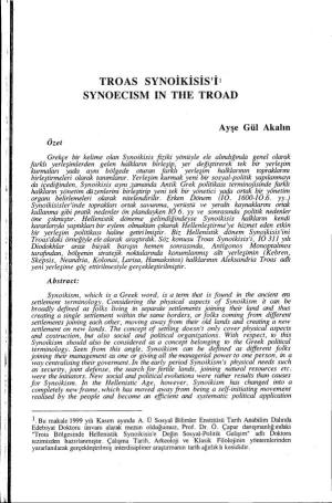 Troas Synoikisis'iı Synoecism in the Troad