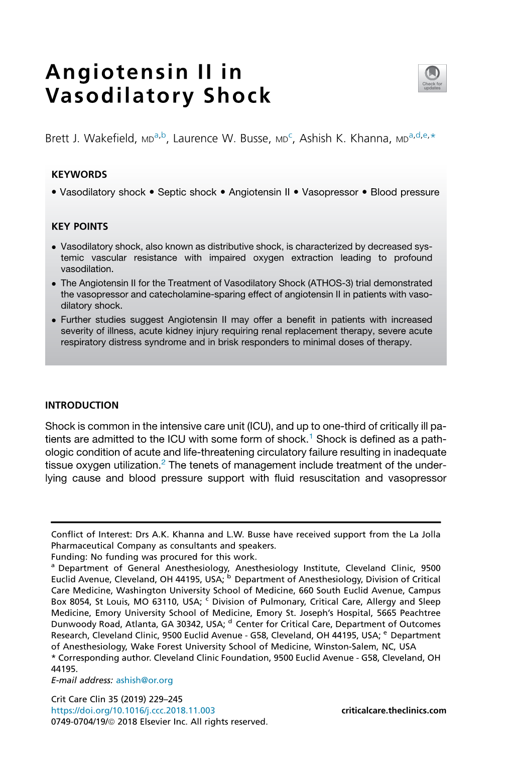 Angiotensin II in Vasodilatory Shock