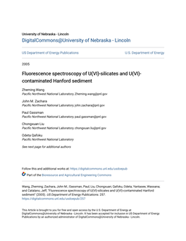 Fluorescence Spectroscopy of U(VI)-Silicates and U(VI)- Contaminated Hanford Sediment