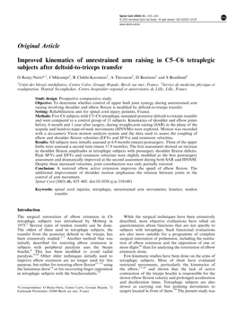 Original Article Improved Kinematics of Unrestrained Arm Raising in C5–C6