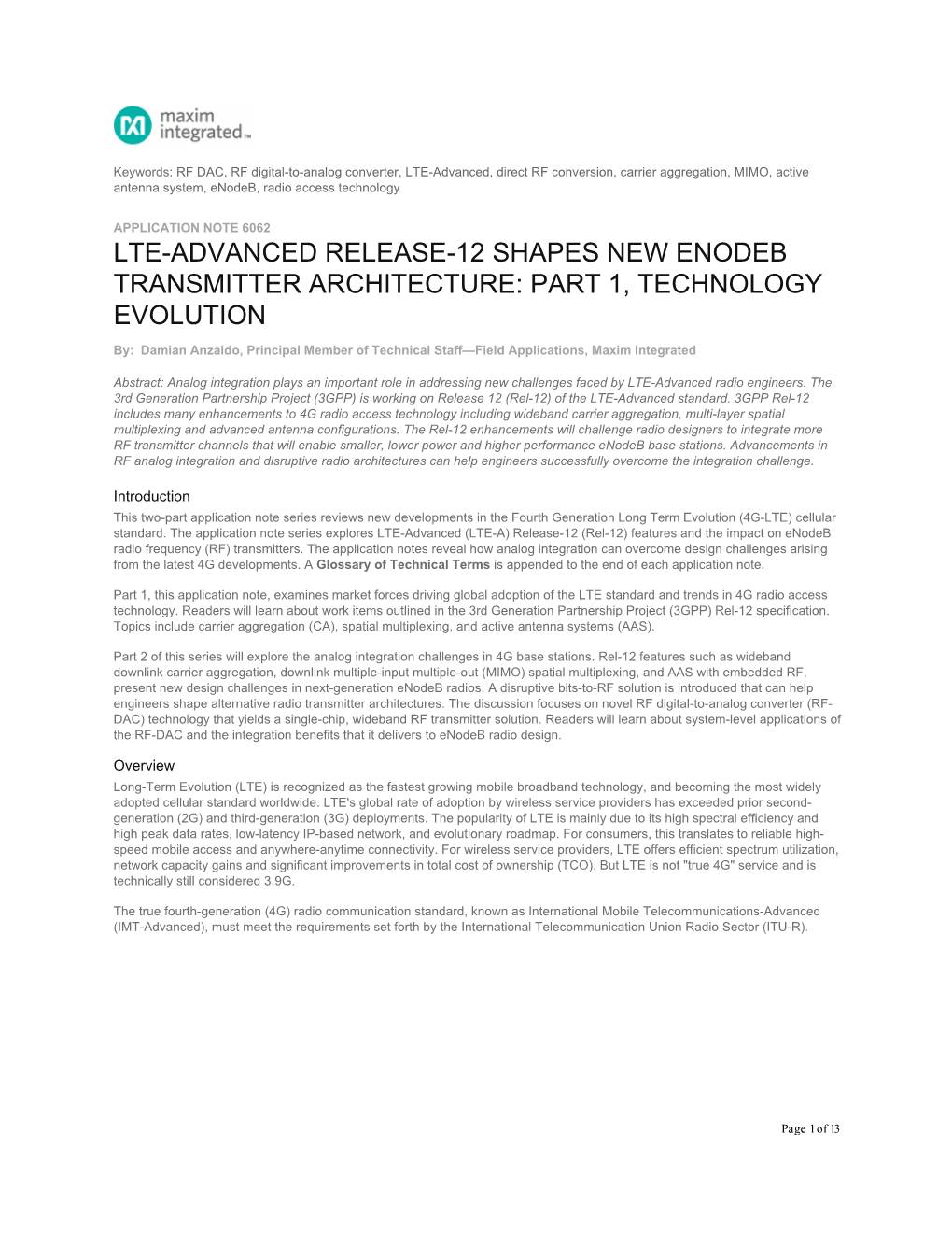 Lte-Advanced Release-12 Shapes New Enodeb Transmitter Architecture: Part 1, Technology Evolution