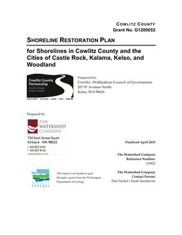 For Shorelines in Cowlitz County and the Cities of Castle Rock, Kalama, Kelso, and Woodland