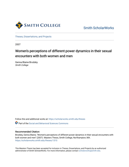 Women's Perceptions of Different Power Dynamics in Their Sexual Encounters with Both Women and Men