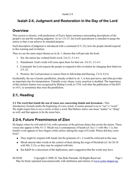 Isaiah 2-4, Judgment and Restoration in the Day of the Lord Overview