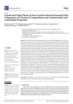 Liquid and Vapor Phase of Four Conifer-Derived Essential Oils: Comparison of Chemical Compositions and Antimicrobial and Antioxidant Properties