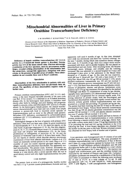 Mitochondria1 Abnormalities of Liver in Primary Ornithine Transcarbamylase Deficiency
