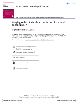 Keeping Cells in Their Place: the Future of Stem Cell Encapsulation