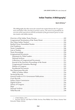 Indian Treaties: a Bibliography*