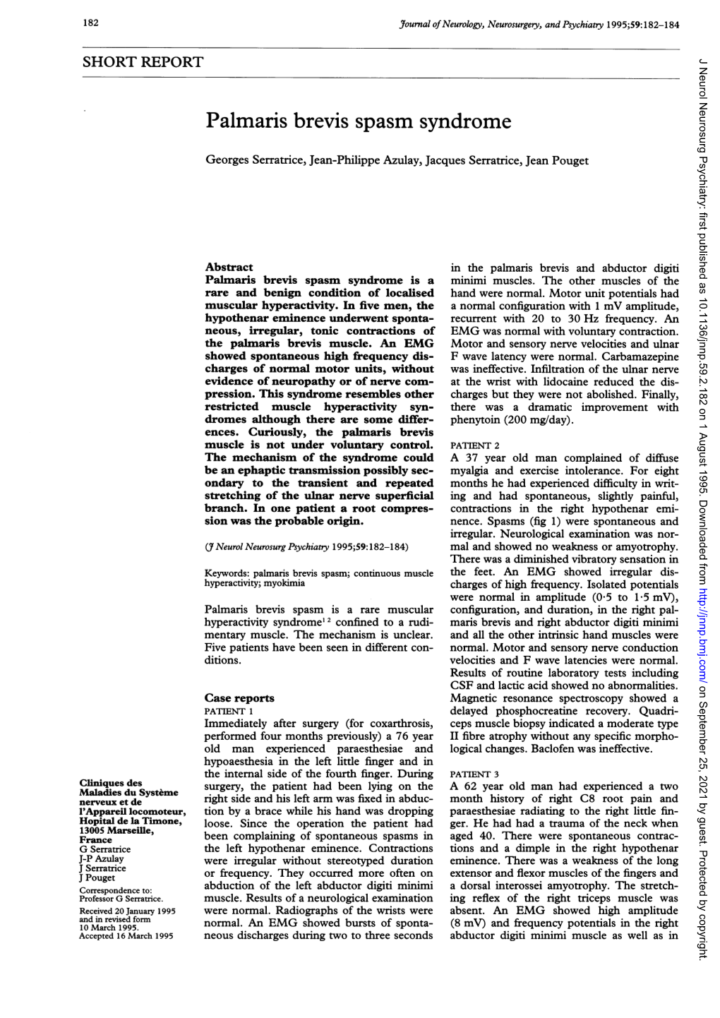 Palmaris Brevis Spasm Syndrome