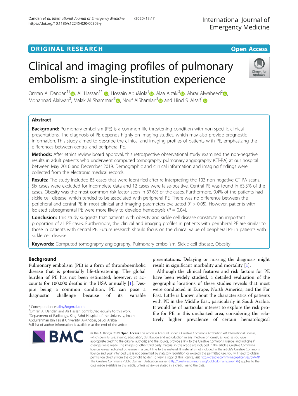 Clinical and Imaging Profiles of Pulmonary Embolism: a Single