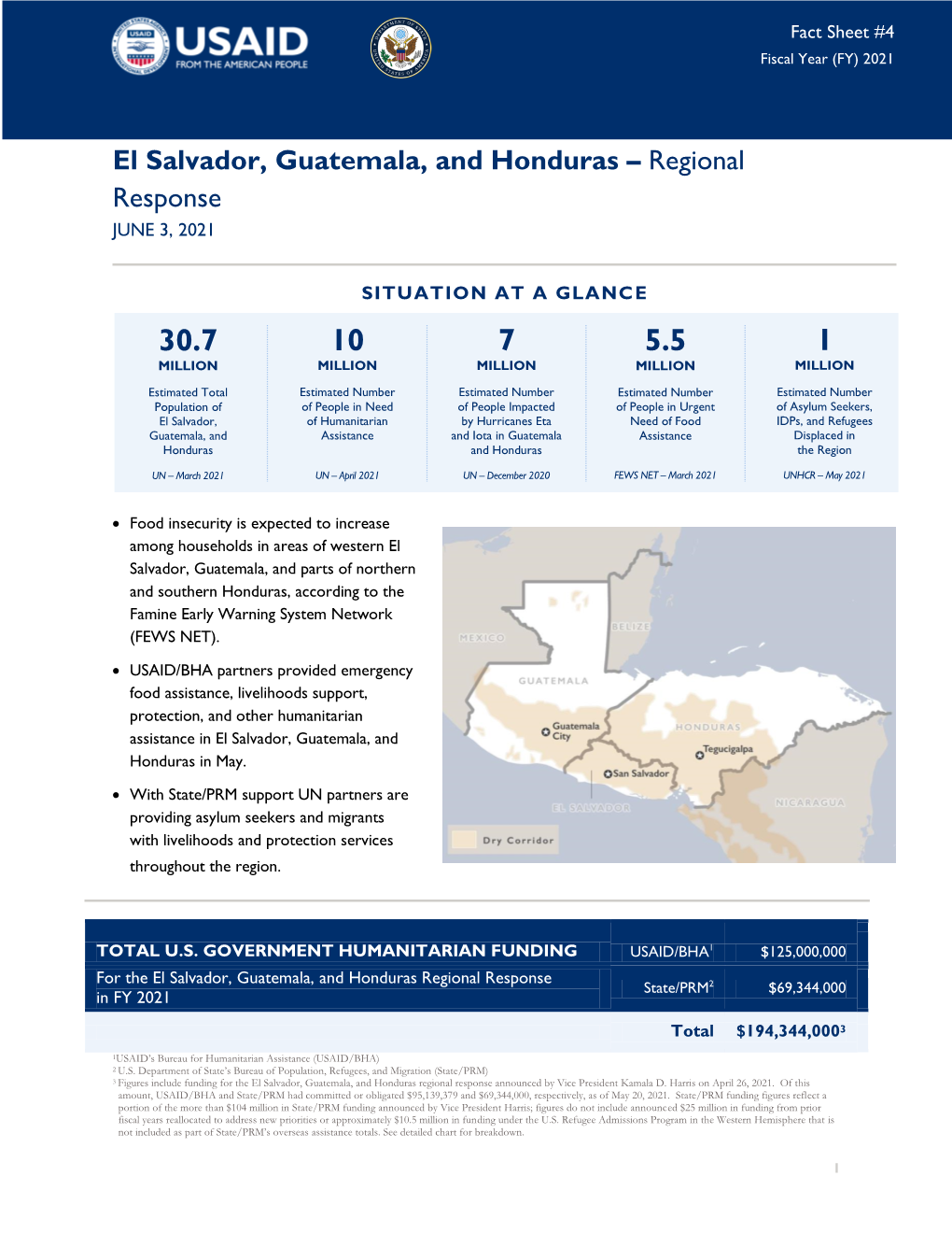 El Salvador Guatemala and Honduras Regional Response