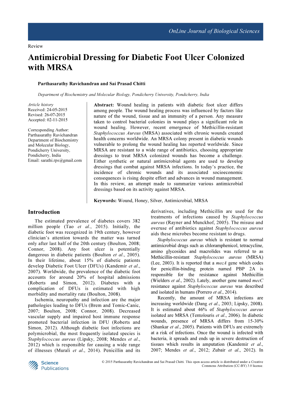 Antimicrobial Dressing for Diabetic Foot Ulcer Colonized with MRSA