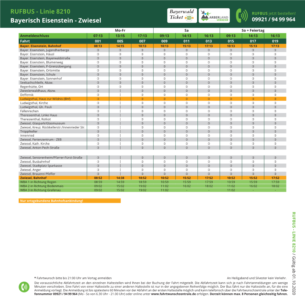 RUFBUS - Linie 8210 Bayerwald RUFBUS Jetzt Bestellen! Ticket Bayerisch Eisenstein - Zwiesel 09921 / 94 99 964