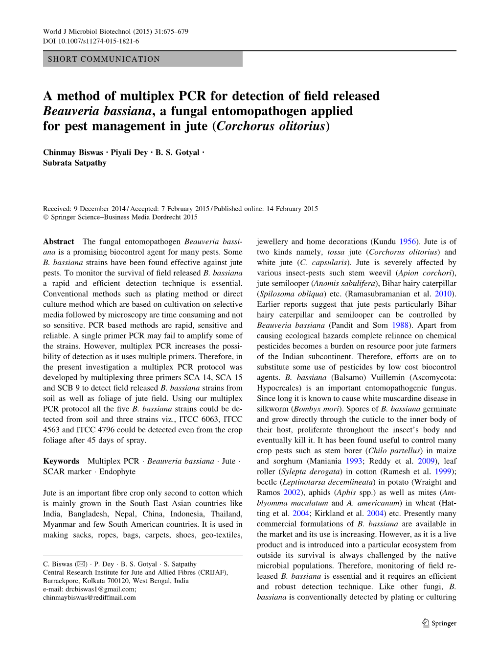 A Method of Multiplex PCR for Detection of Field