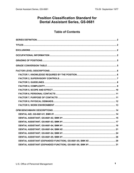 Dental Assistant Series, GS-0681 TS-29 September 1977