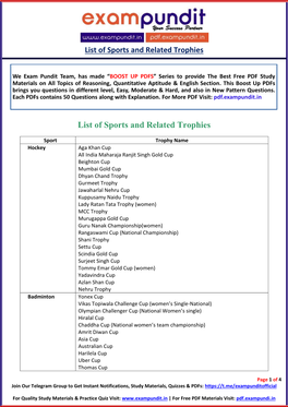 List of Sports and Related Trophies