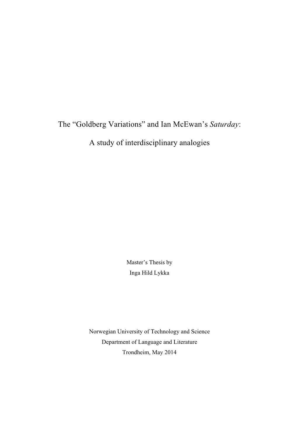 Goldberg Variations” and Ian Mcewan’S Saturday