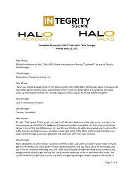 Page 1 of 9 Complete Transcript: HALO Talks with Chris Pronger