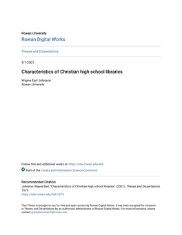 Characteristics of Christian High School Libraries