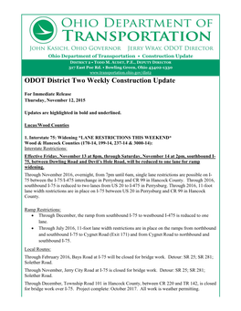 ODOT District Two Weekly Construction Update