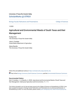 Agricultural and Environmental Weeds of South Texas and Their Management