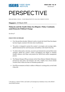 Malaysia and the South China Sea Dispute: Policy Continuity Amid Domestic Political Change