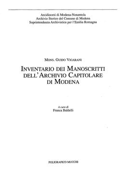 Arcidiocesi Di Modena-Nonantola Archivio Storico Del Comune Di Modena Soprintendenza Archivistica Per 1'Emilia Romagna