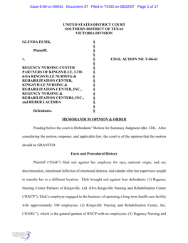 Case 6:06-Cv-00041 Document 37 Filed in TXSD on 08/22/07 Page 1 of 17