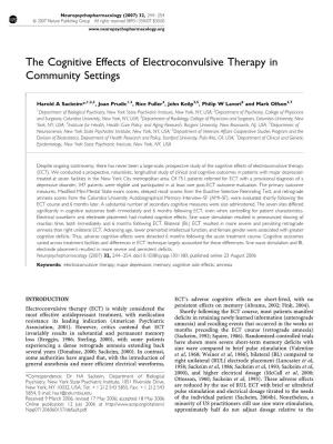 The Cognitive Effects of Electroconvulsive Therapy in Community Settings