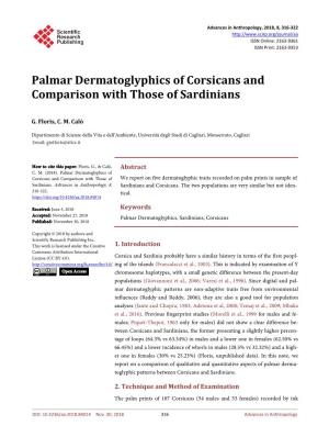 Palmar Dermatoglyphics of Corsicans and Comparison with Those of Sardinians