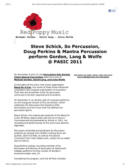 Steve Schick, So Percussion, Doug Perkins & Mantra Percussion