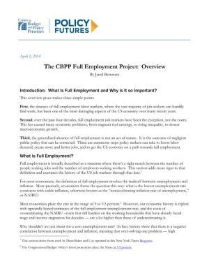 The CBPP Full Employment Project: Overview by Jared Bernstein