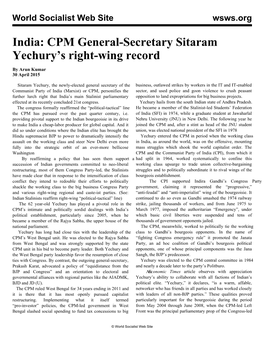India: CPM General-Secretary Sitaram Yechury's Right-Wing Record