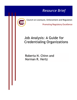 Job Analysis: a Guide for Credentialing Organizations