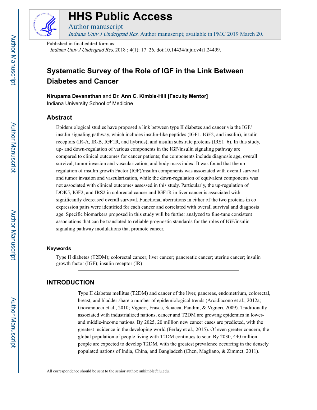 Systematic Survey of the Role of IGF in the Link Between Diabetes and Cancer