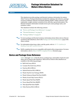 Package Information Datasheet for Mature Altera Devices