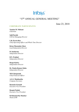 “37Th ANNUAL GENERAL MEETING” June 23, 2018