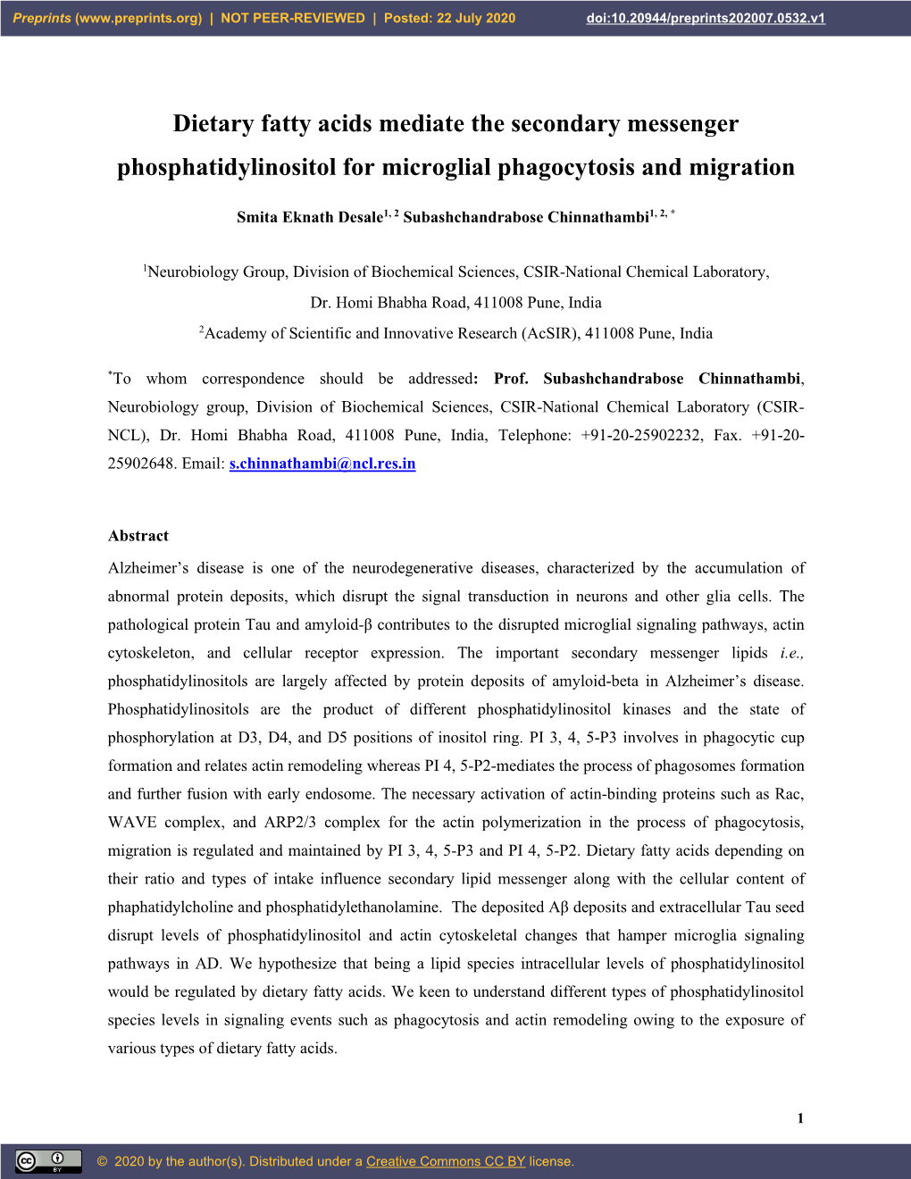 Dietary Fatty Acids Mediate the Secondary Messenger Phosphatidylinositol for Microglial Phagocytosis and Migration