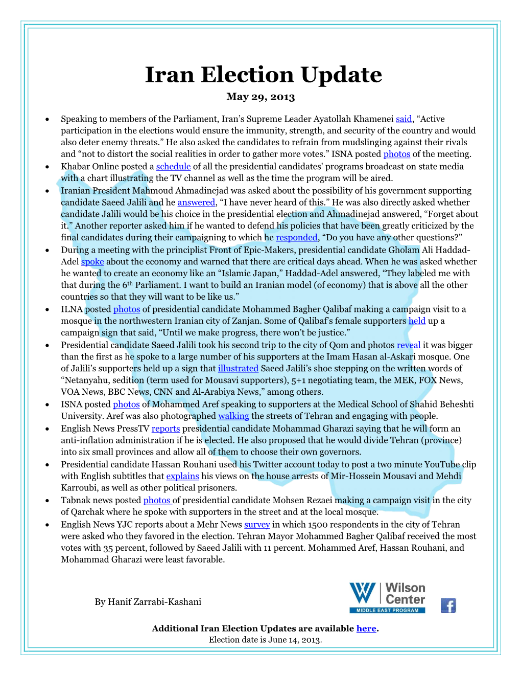 Iran Election Update May 29, 2013