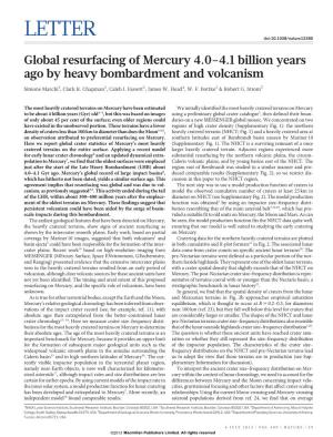 Global Resurfacing of Mercury 4.0-4.1 Billion Years Ago by Heavy