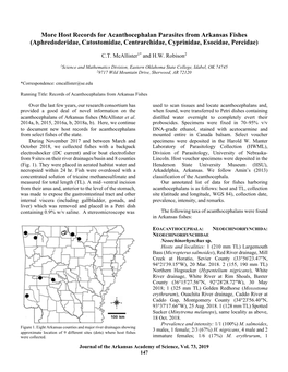 Host Records for Acanthocephalan Parasites from Arkansas Fishes (Aphredoderidae, Catostomidae, Centrarchidae, Cyprinidae, Esocidae, Percidae)