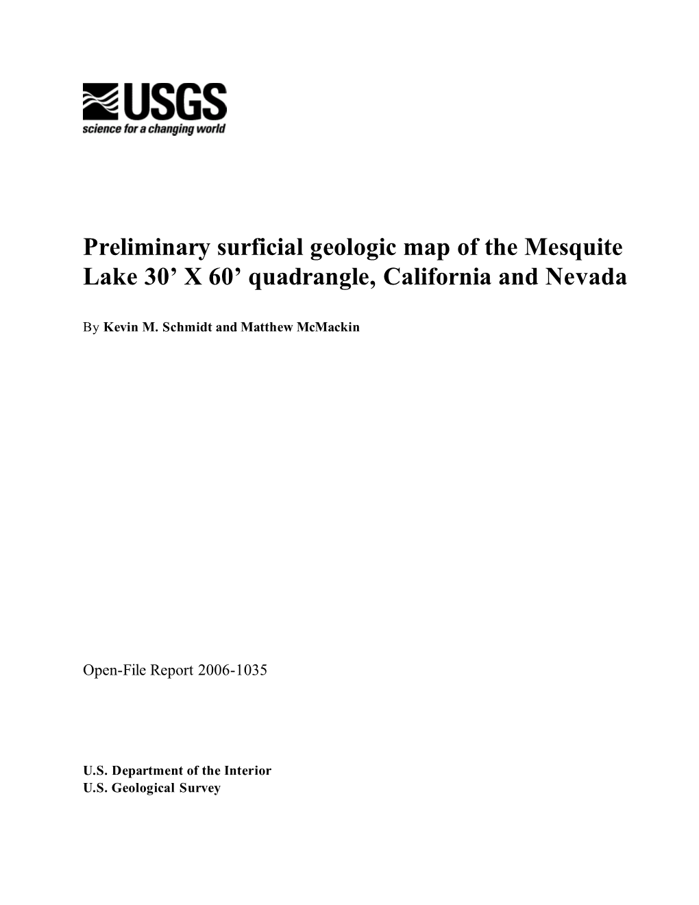 Preliminary Surficial Geologic Map of the Mesquite Lake 30' X 60